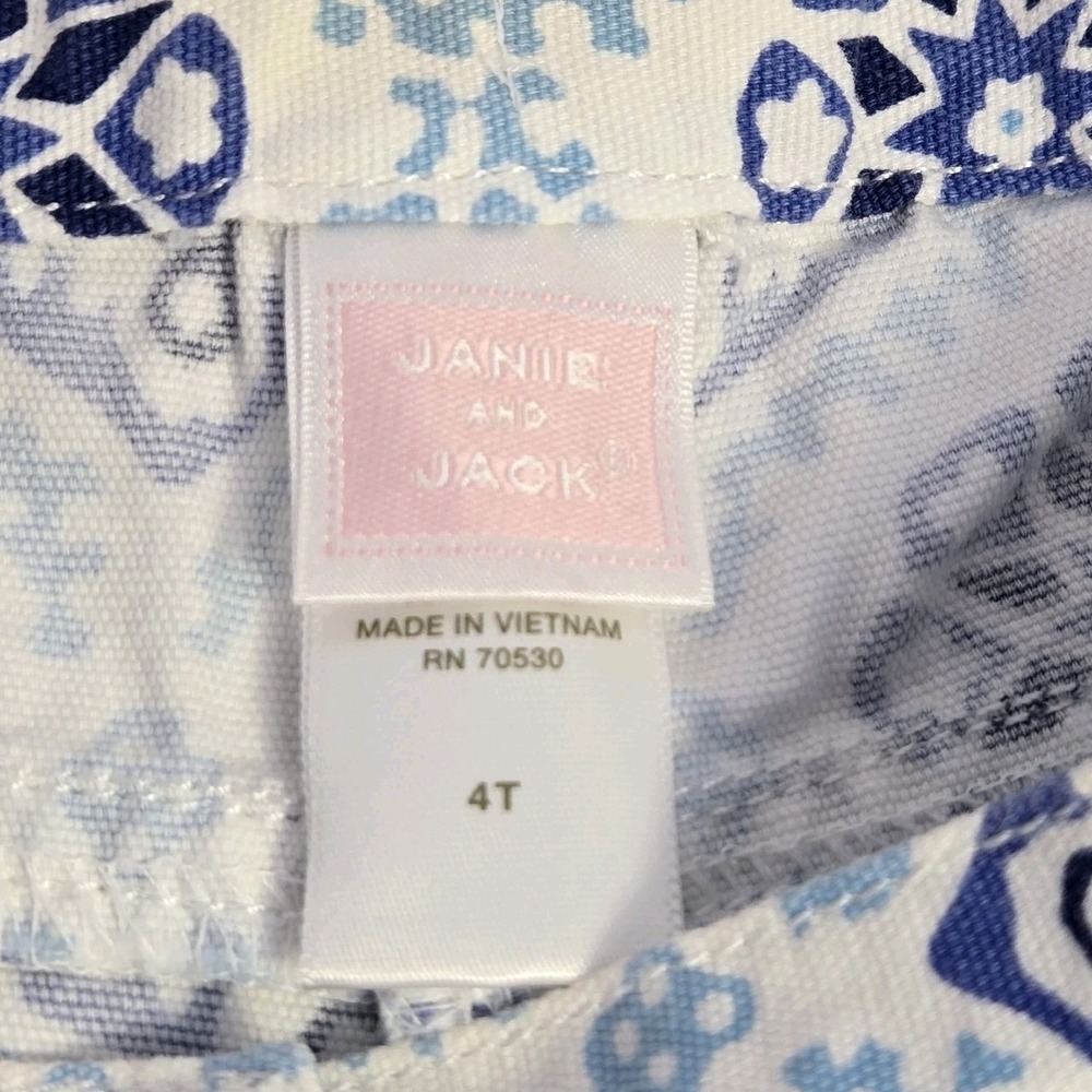 Janie And Jack Girls Greek Isle Shorts Blue White Mosiac Print Size 4 Cotton - Picture 4 of 6